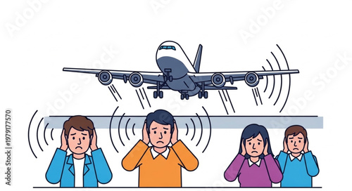 Airplane noise pollution affecting people near airport.