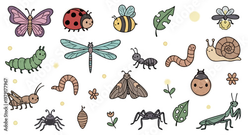 cute kawaii insect and bug sticker set collection for nature lovers