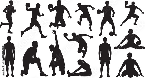 Black Silhouettes of Men Playing Basketball in Various Poses