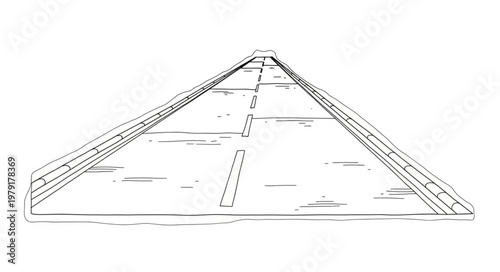 Ancient Egyptian Pyramid Structure Line Drawing.