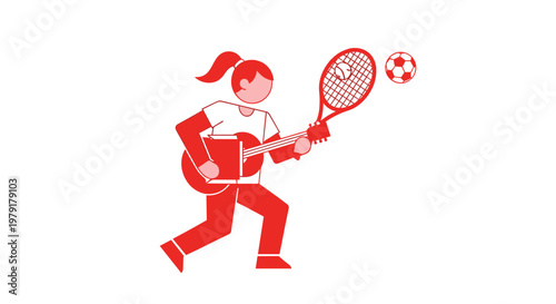 Woman Playing Tennis Cartoon Style.