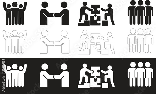Business teamwork and collaboration icons success partnership and growth