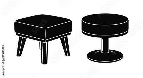 Two modern ottoman designs presented in stark black silhouette