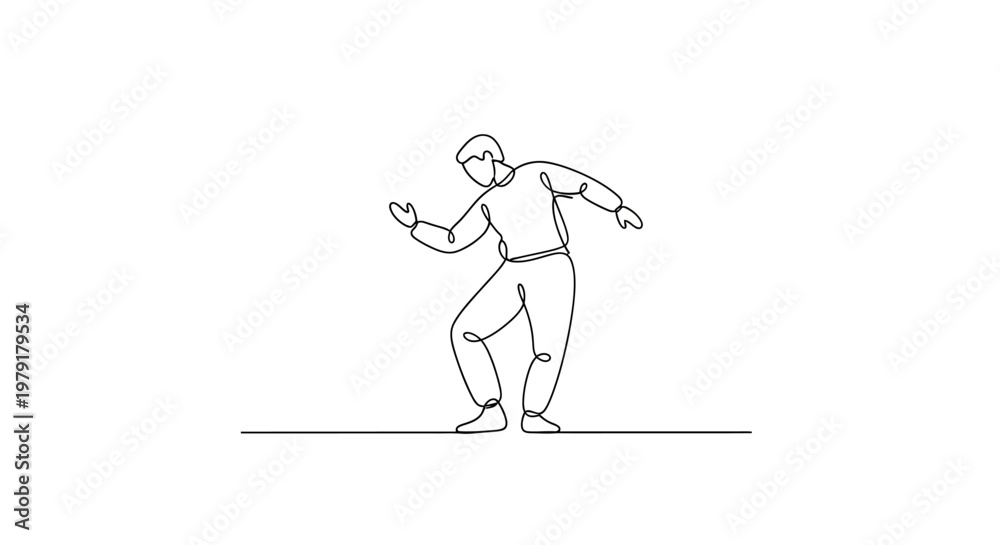 Fototapeta premium One Line Drawing of a Man Dancing, Minimalist Style, White Background
