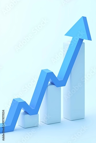 Minimalist Style 3D Render of Blue Arrow on Chart Bar Illustration