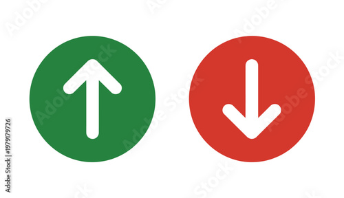 Green up arrow and red down arrow icons symbolizing growth and decline in business or finance.