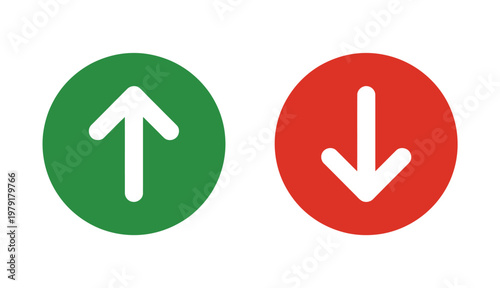 Green up arrow in circle and red down arrow in circle, icons for positive and negative trends