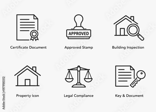 A set of Certificate of Occupancy icons focuses on simplicity, elegance, and ease of recognition. Vector Sign for Logos, Labels, and Icons.