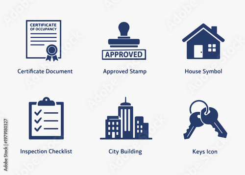 A set of Certificate of Occupancy icons focuses on simplicity, elegance, and ease of recognition. Vector Sign for Logos, Labels, and Icons.