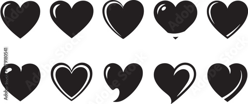 Collection of black heart shapes on white background