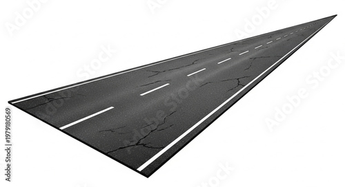 Asphalt Road with White Lines Perspective View.