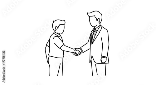 Businessman and boy shaking hands.