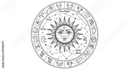 Astrology Sun Zodiac Wheel Horoscope Symbols.