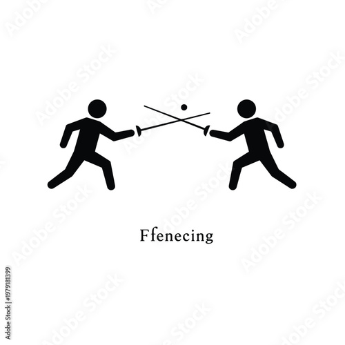 Fencing Icon Flat Illustration of Two Figures Sword Fighting Transparent Background