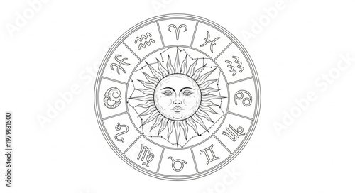 Astrology Sun Zodiac Wheel Horoscope Symbols.