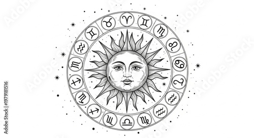 Astrology Sun Zodiac Wheel Symbol.