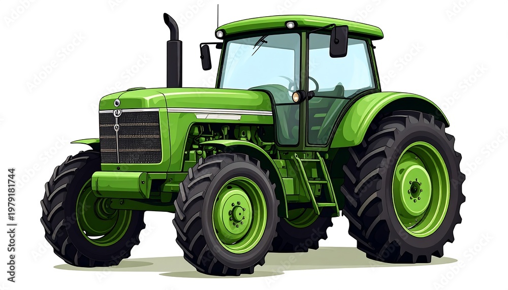 Obraz premium Vivid green tractor illustration showcasing agricultural vehicle design and engineering
