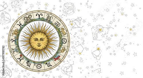 Astrology Sun Zodiac Wheel with Symbols.