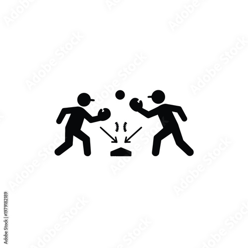 Baseball Flat Icon Players Competing with Ball and Glove Illustration