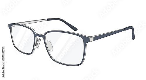 Modern stylish eyeglasses with dark blue frames and clear lenses designed for vision correction and fashion.