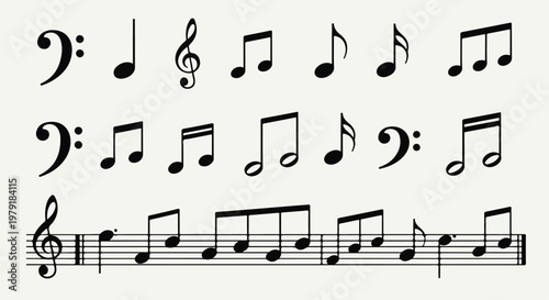 Musical Notes and Symbols on Staff 1.