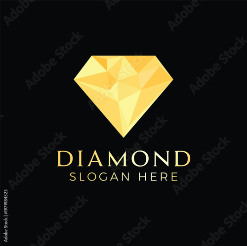 Luxury Golden Low Poly Diamond Logo Design Template for Jewelry Brand