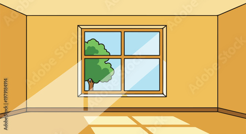 Empty Room with Window and Tree Outside.