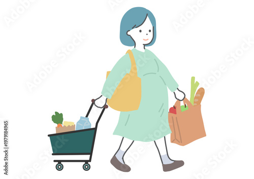 買い物する妊婦　マタニティ　イラスト　ベクター