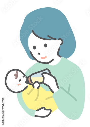 授乳する母親　子育てイラスト　ベクター