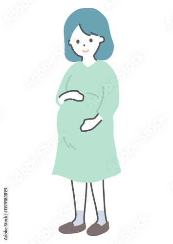 笑顔の妊婦　全身イラスト　立つ　正面　ベクター