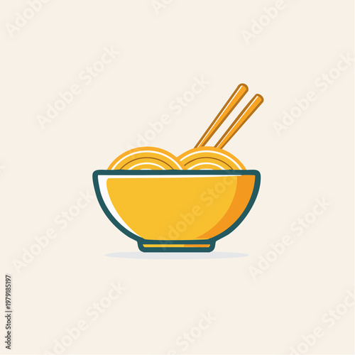 Flat vector illustration of a healthy meal set featuring a fresh bowl of rice with chopsticks and a hot bowl of porridge design as a cartoon food icon sign