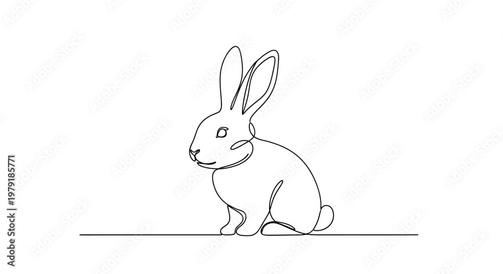 Fototapeta premium Minimalist Single Line Drawing of a Cute Rabbit Sitting on a White Background