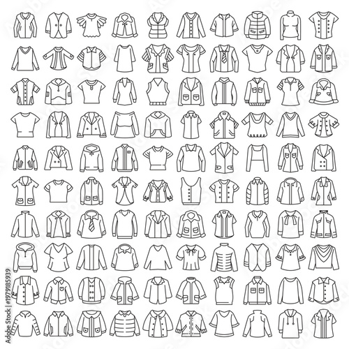 big set of fashion shirt and jacket icons vector line illustration
