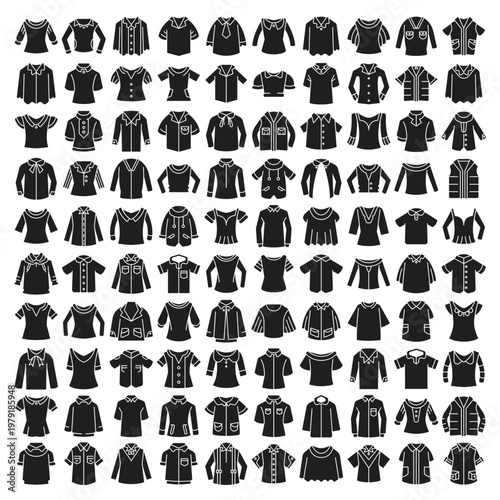 big set of fashion shirt and jacket icons vector glyph illustration