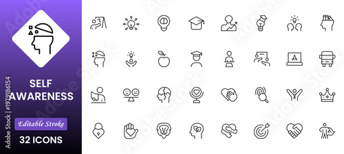 Self-Improvement icon collection set. Productivity, progress, management, user growth, decision making, transformation icon. Simple glyph vector collection