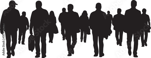 "People walking silhouette vector illustration symbolizing urban life, diversity, and collective activity"