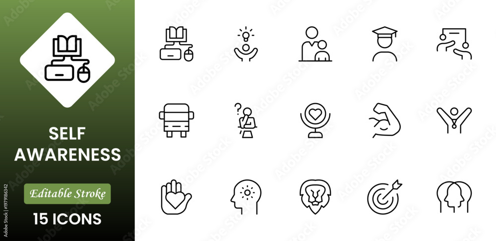 Fototapeta premium Self-Improvement icon collection set. Productivity, progress, management, user growth, decision making, transformation icon. Simple glyph vector collection