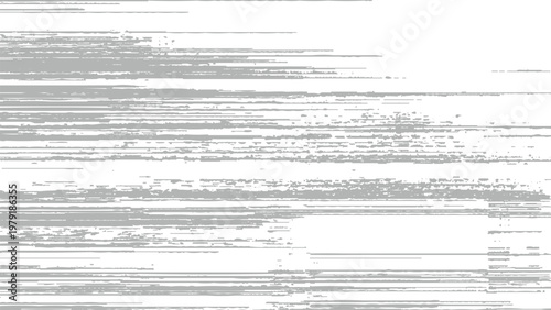 Glitchy digital distortion effect with horizontal gray lines on white background digital noise and disruption