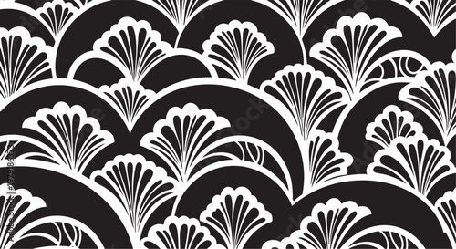 Seamless Black and White Symmetrical Floral Ornament Pattern