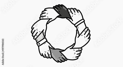 Emblem of inclusive partnership with various skin tones forming a harmonious circle, representing connection, cooperation, and collective strength, fostering a sense of belonging