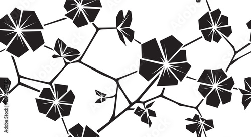 Seamless Black Geometric Flower Silhouette Pattern Background
