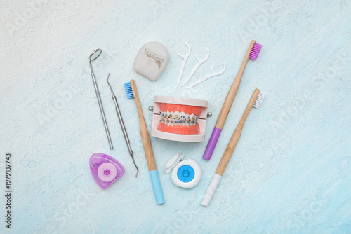 Set for oral hygiene on blu...