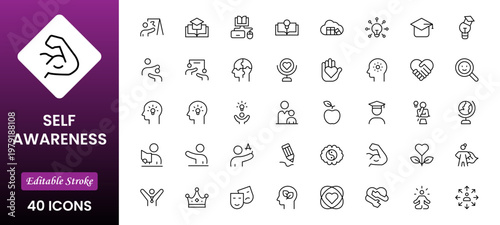 Self-Improvement icon collection set. Productivity, progress, management, user growth, decision making, transformation icon. Simple glyph vector collection