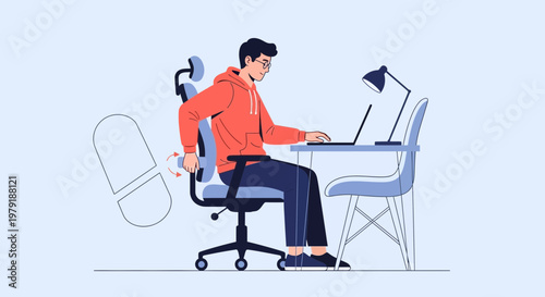 Man Adjusting Ergonomic Office Chair for Better Posture and Back Support