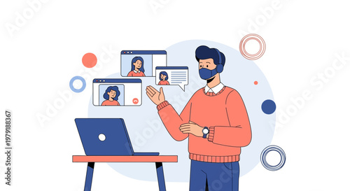 Man in Video Conference, Remote Work, Online Meeting, Business Communication