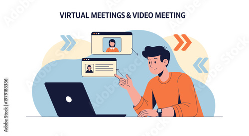 Man in Virtual Meeting on Laptop, Online Communication Concept