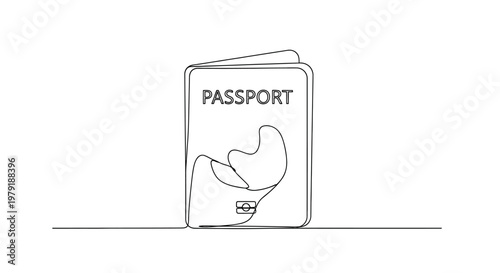 Minimalist passport icon, travel document, international identity, abstract line art