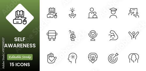 Self-Improvement icon collection set. Productivity, progress, management, user growth, decision making, transformation icon. Simple glyph vector collection