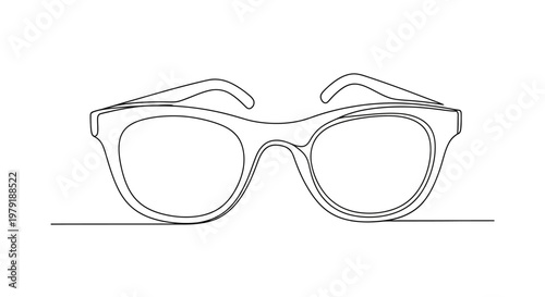 Minimalist single line drawing of modern eyeglasses, simple outline art