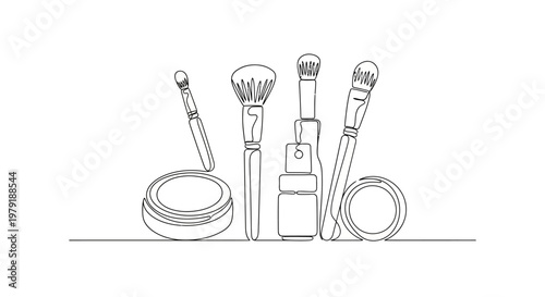Makeup Brushes and Cosmetics Line Art Illustration